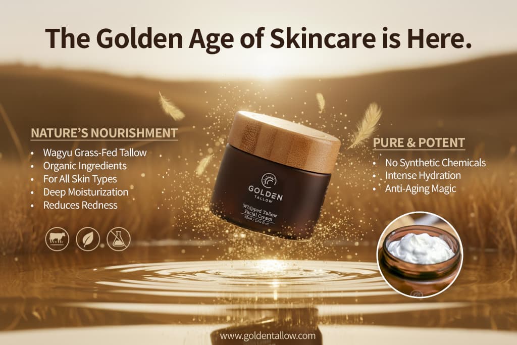 Golden Tallow advertising graphic showing the premium skincare brand in campaign use