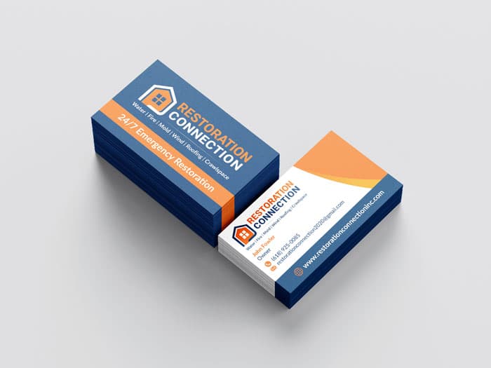 Restoration and roofing home services business card design project