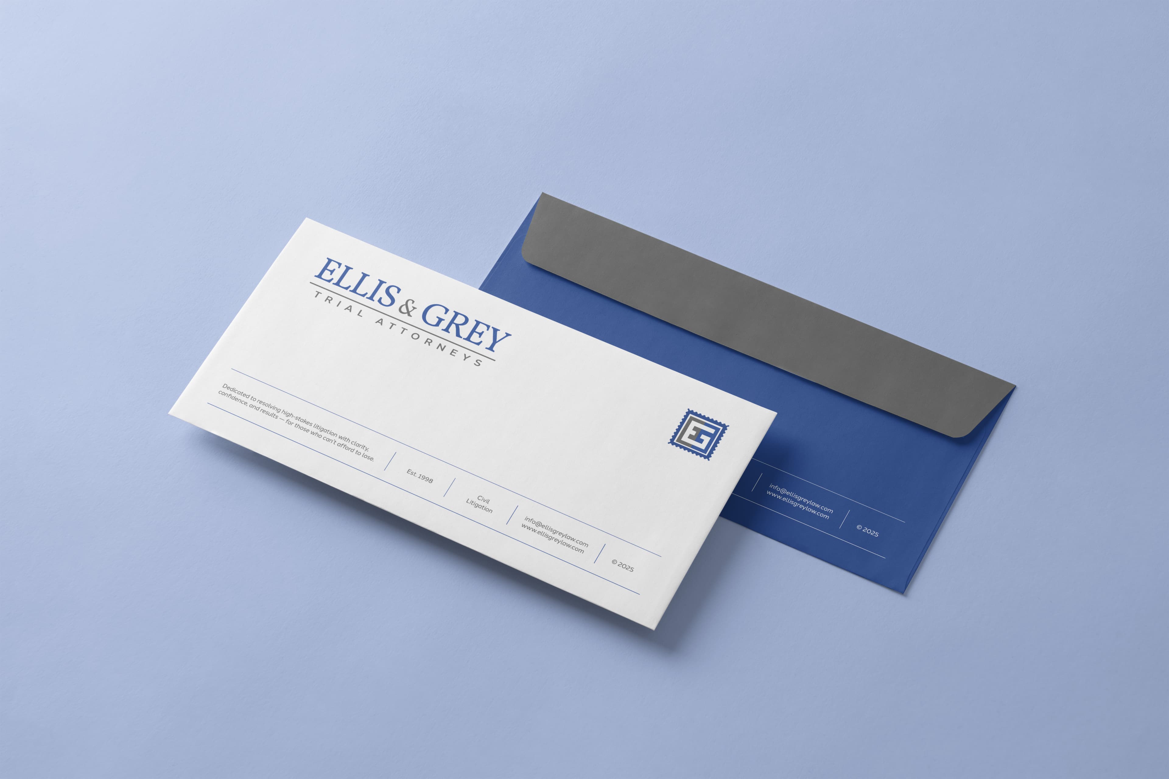 Ellis & Grey envelope and stationery illustrating firm branding & positioning
