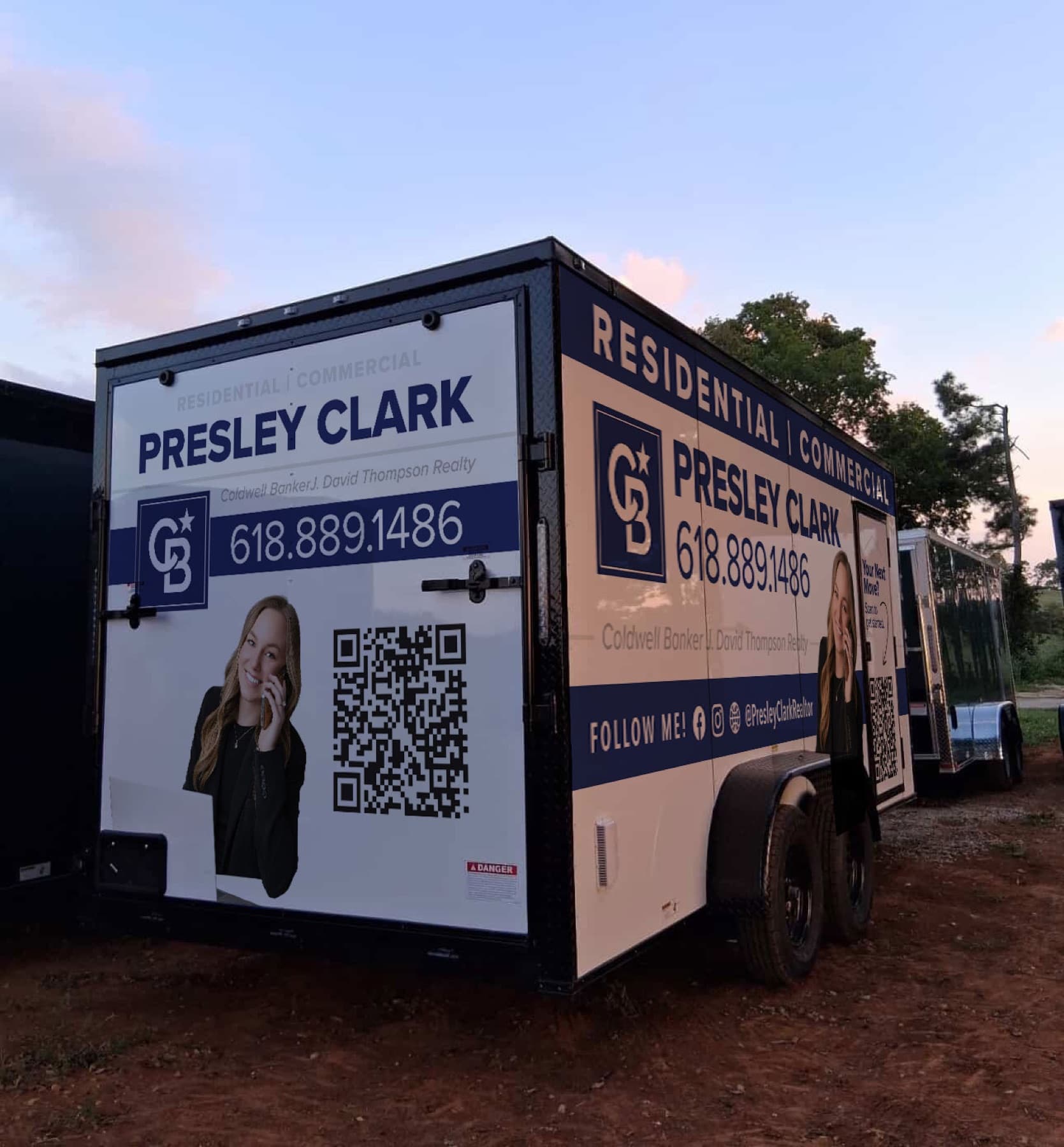 Presley Clark trailer wrap mockup from a side angle illustrating logo design & branding for Paducah, Kentucky