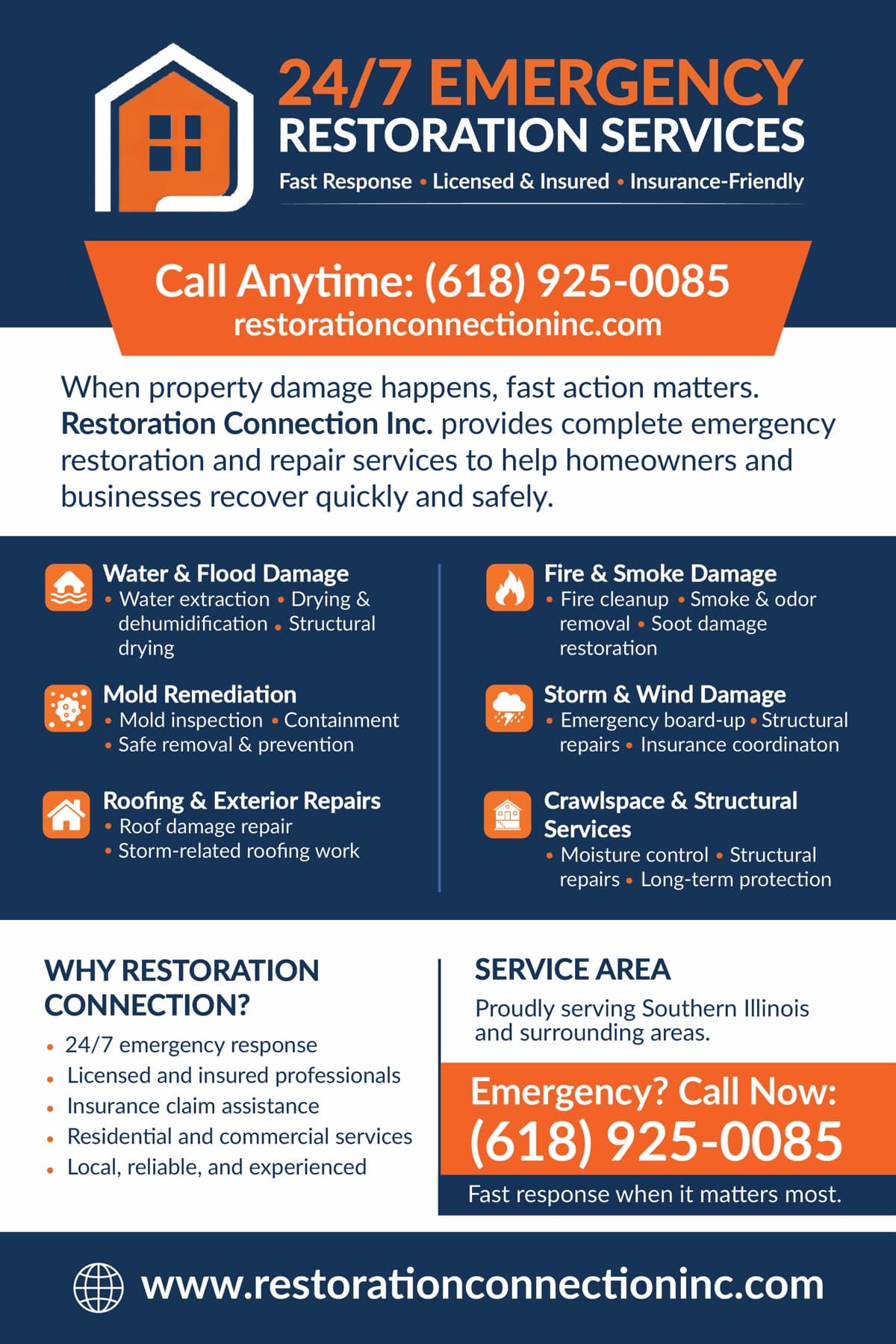 Restoration Connection brochure design proof illustrating social media & content for St. Louis, Missouri
