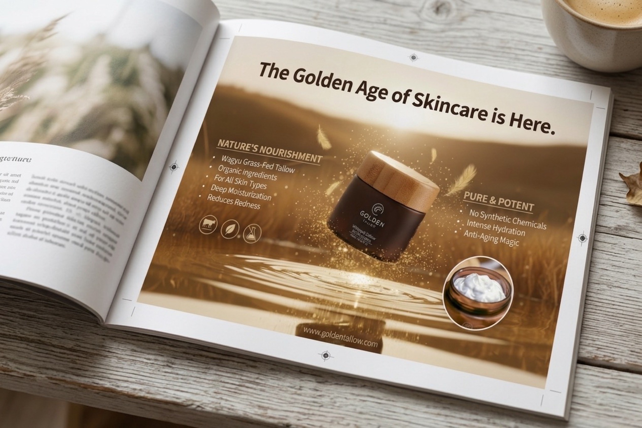 Luxury skincare magazine ad design