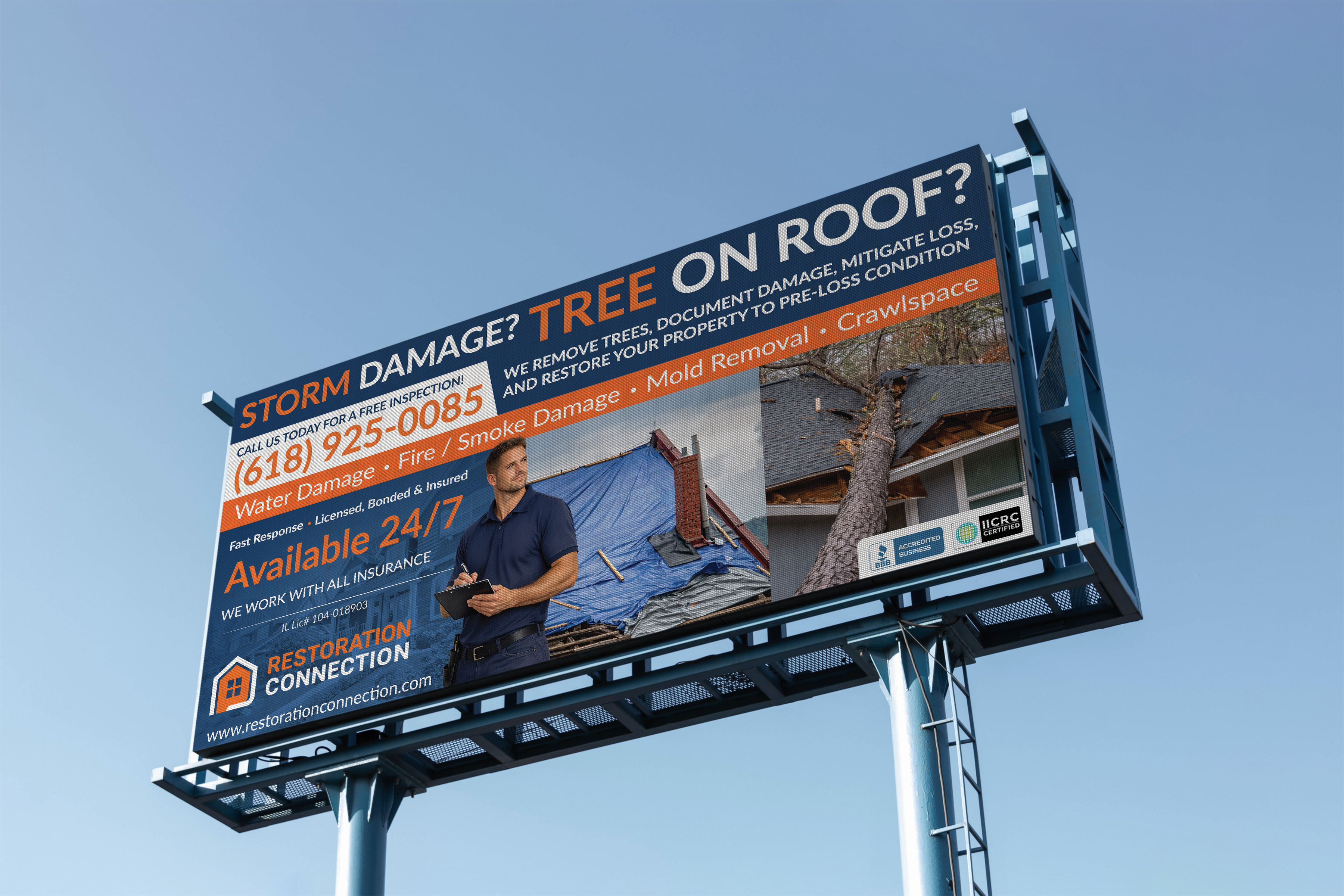 Restoration billboard advertising design for Creative Marketing & Advertising in La Grange, IL