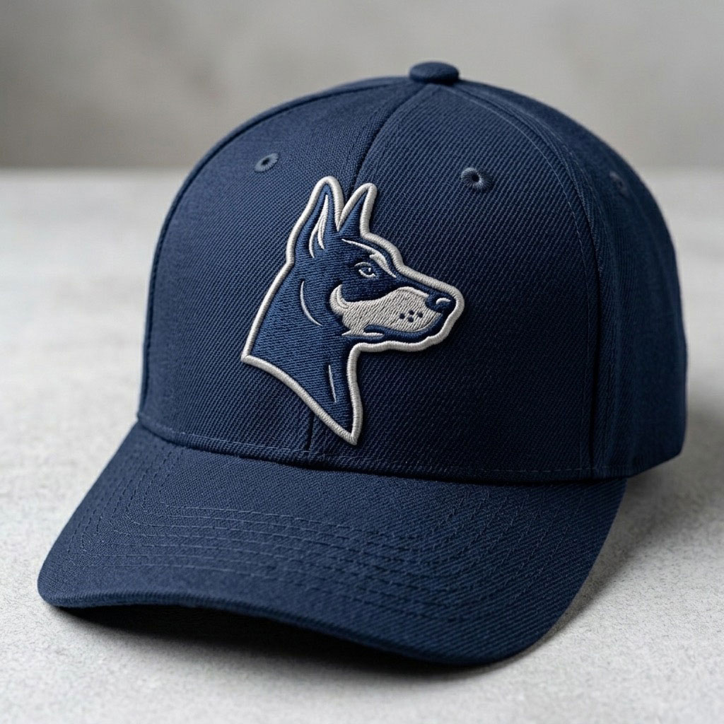 Embroidered logo applied to a baseball hat